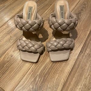 Steve Madden Beige Braided Double-Strap Heeled Sandals